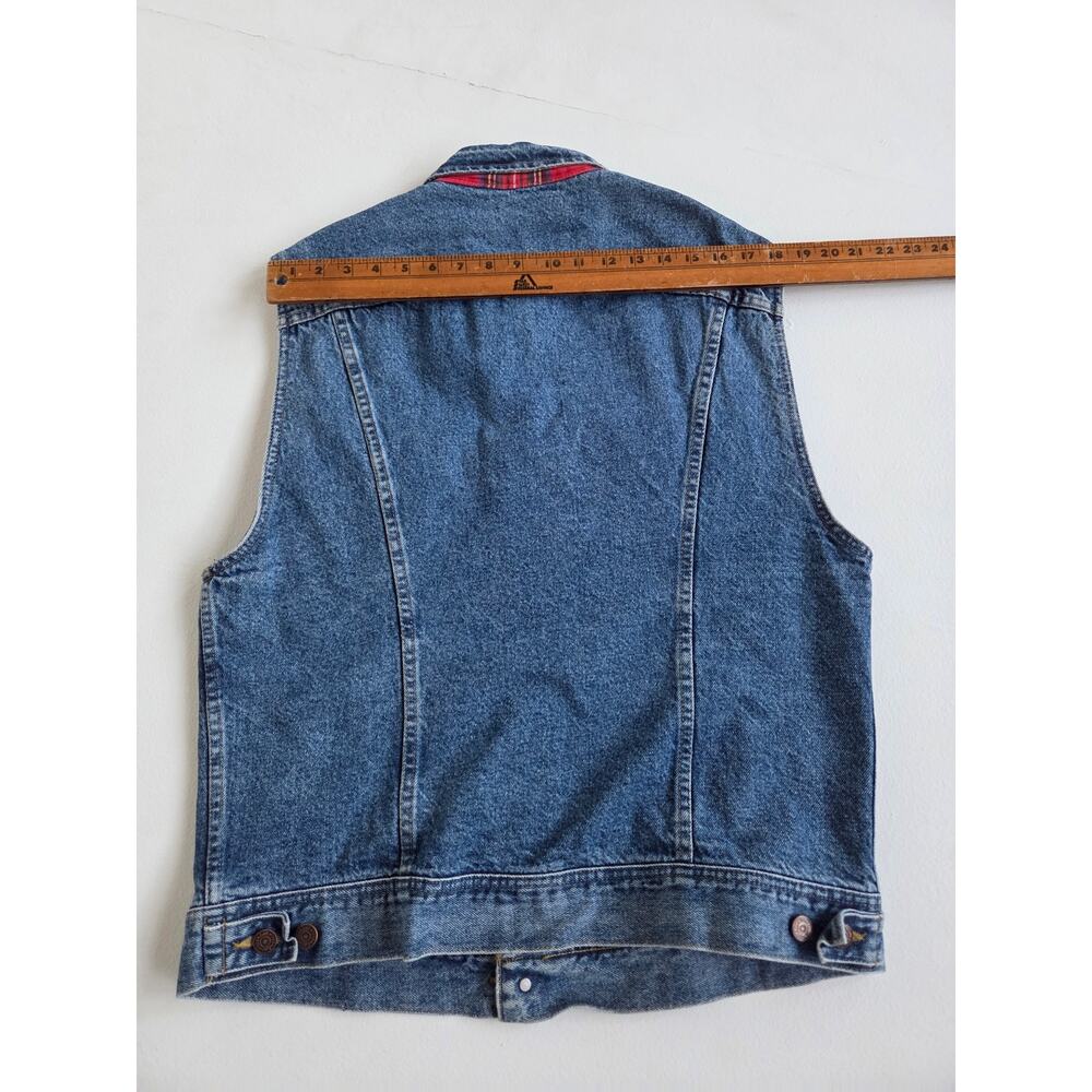 Vintage 90s Lee Heritage Denim Vest Mens M Red Plaid Lined Trucker Workwear - Picture 6 of 9